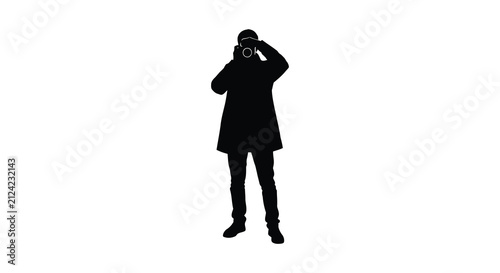 Fotografie Silhouette of a person holding a camera isolated on a white background