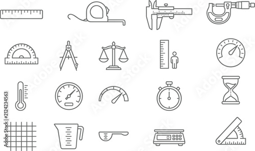 Measurement Tools and Instruments Line Icons for Science and Engineering