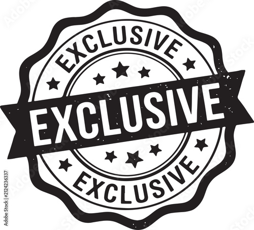 Black and white round stamp design featuring the word exclusive isolated on transparent background