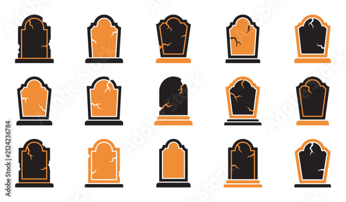 Foto A collection of fifteen diverse tombstone icons in orange and black colors desig