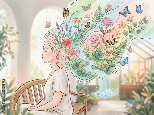 Illustration of woman with nature in hair.