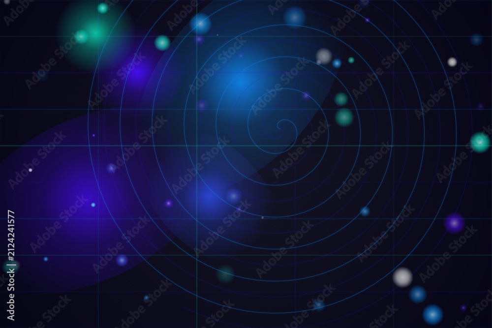 Obraz premium Futuristic digital abstract background with glowing particles and concentric circles, representing data flow or cosmic energy