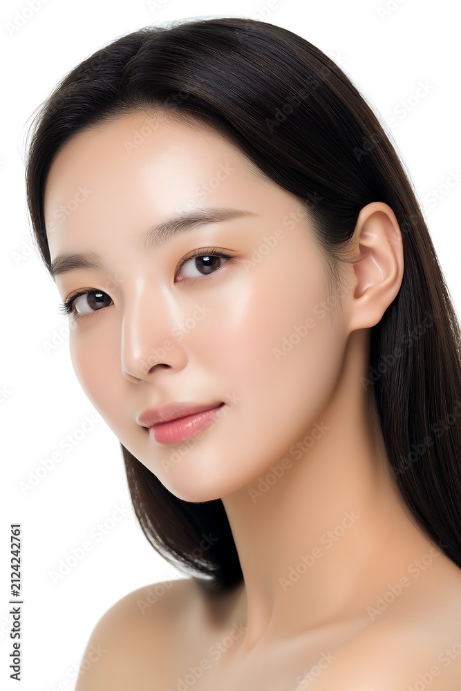 Obraz premium Woman poses for a clean beauty skincare portrait.
