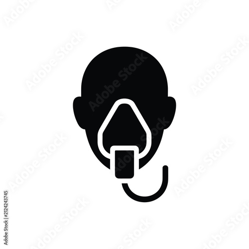 Black Silhouette Oxygen Mask on Human Head Icon Vector