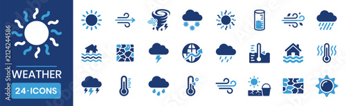 Bild auf Leinwand Weather icon set hurricane thermometer drought cloud and storm Vector illustrati
