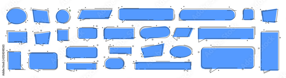 Obraz premium Collection of diverse blue speech bubbles and text boxes for communication
