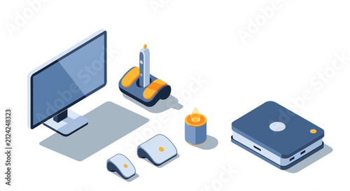 Modern workspace with laptop smartphone and coffee cup.