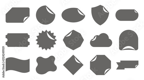 Set of various grey geometric shapes and badges for graphic design elements
