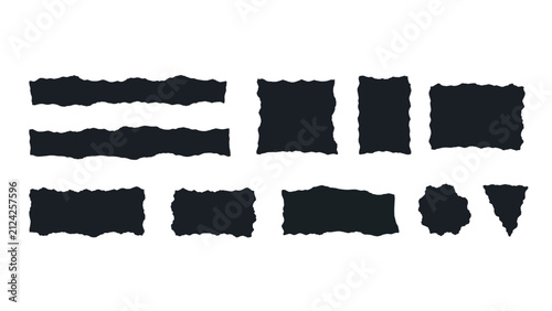 Torn Paper Edge Ripped Frame Ribbon Banner Silhouette Set Vector Illustration