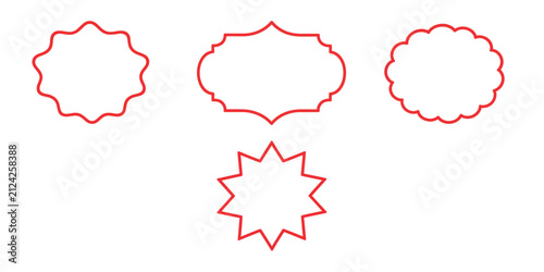 Red Wavy Label Badge Frame Border Set Vector Illustration Outline