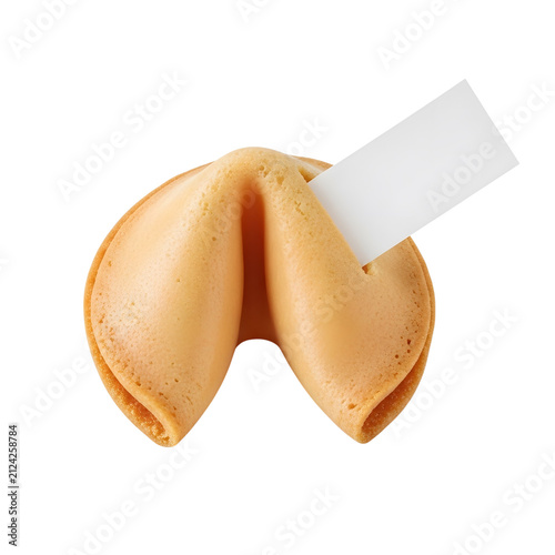 Fortune cookie with message slipping out isolated on transparent background