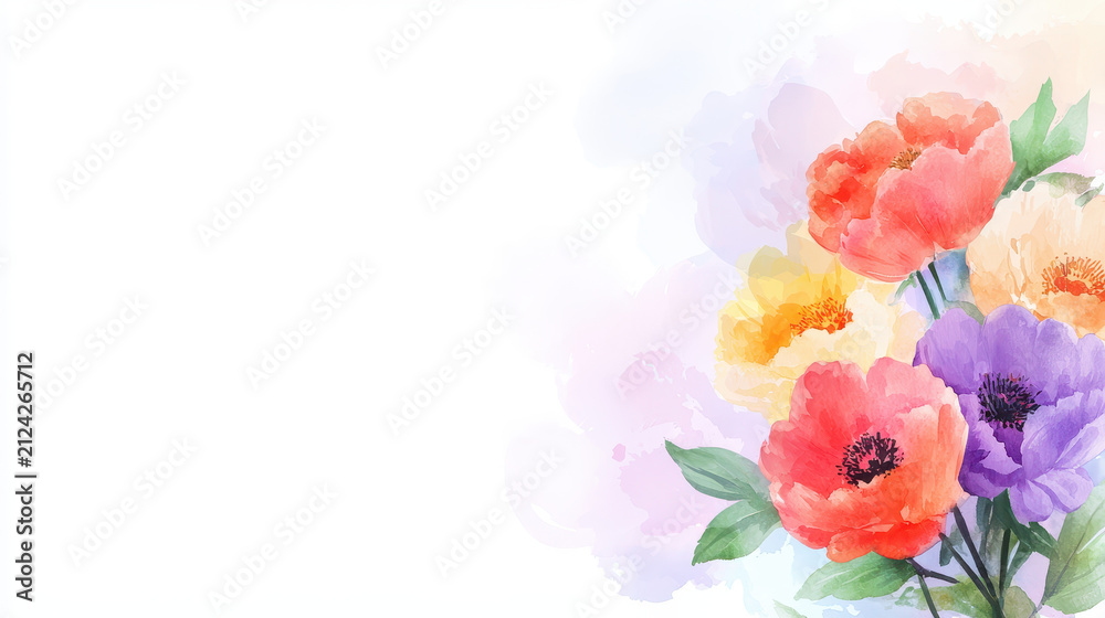 Obraz premium Vibrant peony bouquet featuring various colors, showcasing beauty and elegance in watercolor style