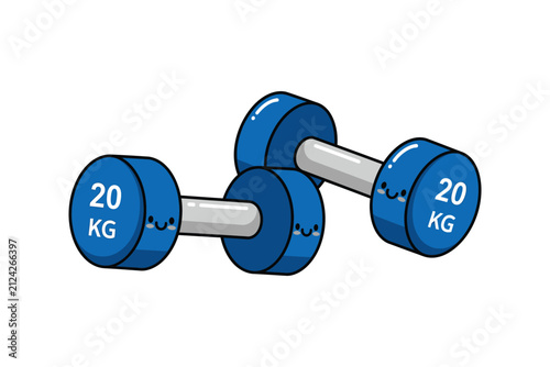 Cute Kawaii Blue 20kg Dumbbells Cartoon Fitness Vector