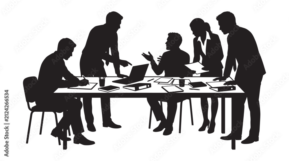Fototapeta premium Business meeting with people and laptop black silhouette
