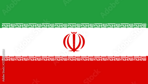 Iran national flag with green white red horizontal stripes and central emblem