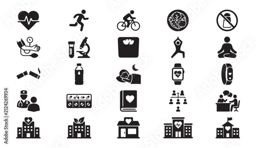 Foto Healthy lifestyle and medical wellness icon collection with wellness, lifestyle