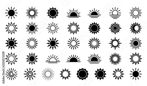 Sun Vector Icon Logo Template Set Modern Sunshine Solar Symbols Collection Isolated on White Background
