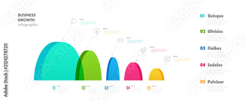 Ladder timeline process infographic 5 step 3d isometric glassmorphism effect for strategy, start up project, presentation, business plan vector