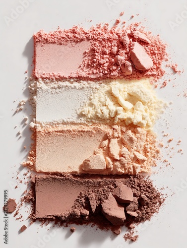 Cosmetics powder sits in four distinct textures.