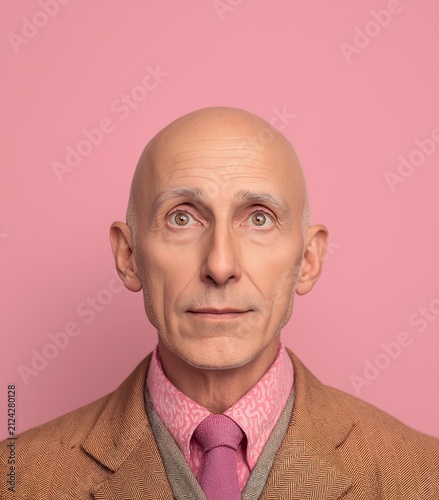 Businessman wearing a brown jacket poses calmly.