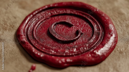 Red wax seal sits on a textured surface.