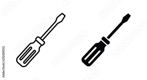 Quadro su tela Flat Screwdriver Silhouette On White Background Two Variations Silhouette