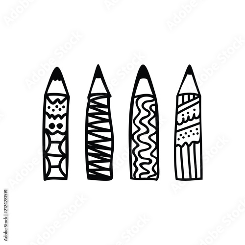 Doodle Pencil Elements Back To School Supply Decorative Rocket Shape Clipart Design
