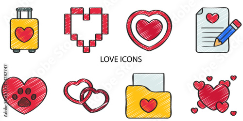 Set of 08 outline Love Element icons. Love Line icons set. Vector illustration.