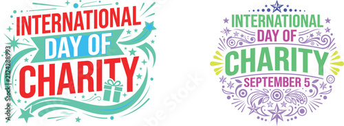 Foto Two colorful hand drawn lettering designs for international day of charity isola