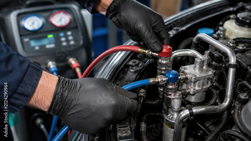 Automotive Air Conditioning Recharge and Refrigerant Diagnostics with Copy Space