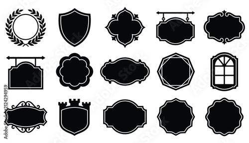 Vintage badge and label frame collection with retro emblem borders, Classic decorative badge template set for branding, Packaging, Sticker