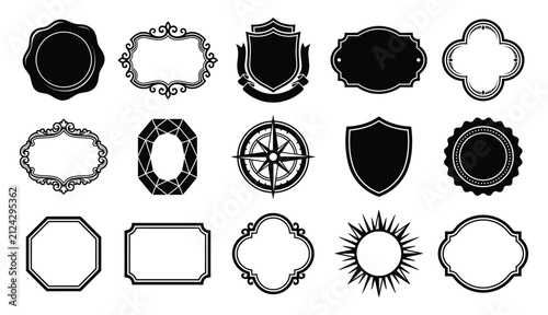 Vintage badge and label frame collection with retro emblem borders, Classic decorative badge template set for branding, Packaging, Sticker