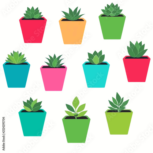 Potted plants set vector, Isolated on white background.