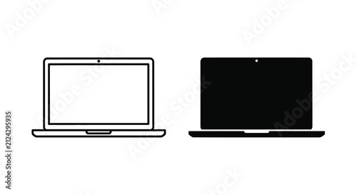 Two laptop computer silhouettes one open and one closed against a white background silhouette notebook portable device