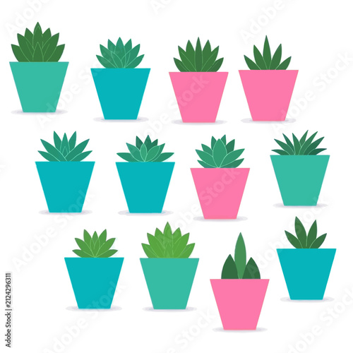 Potted plants set vector, Isolated on white background.