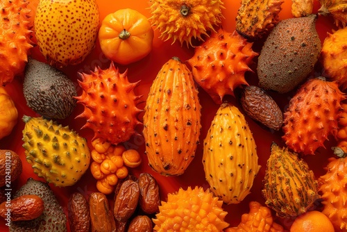 Top View Exotic Orange Fruits Background Texture