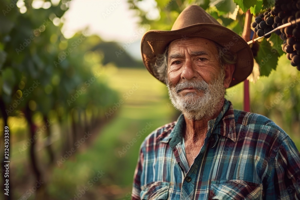 Obraz premium Portrait of a satisfied winegrower standing in his vineyard