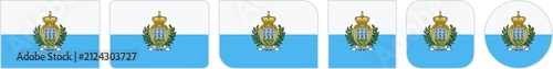 San Marino flags clipart icon set in circle square rectangle rounded squircle and round diagonal corner shapes with border on transparent background