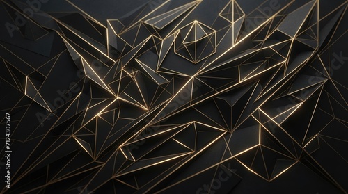 Abstract geometric pattern with gold lines on black background