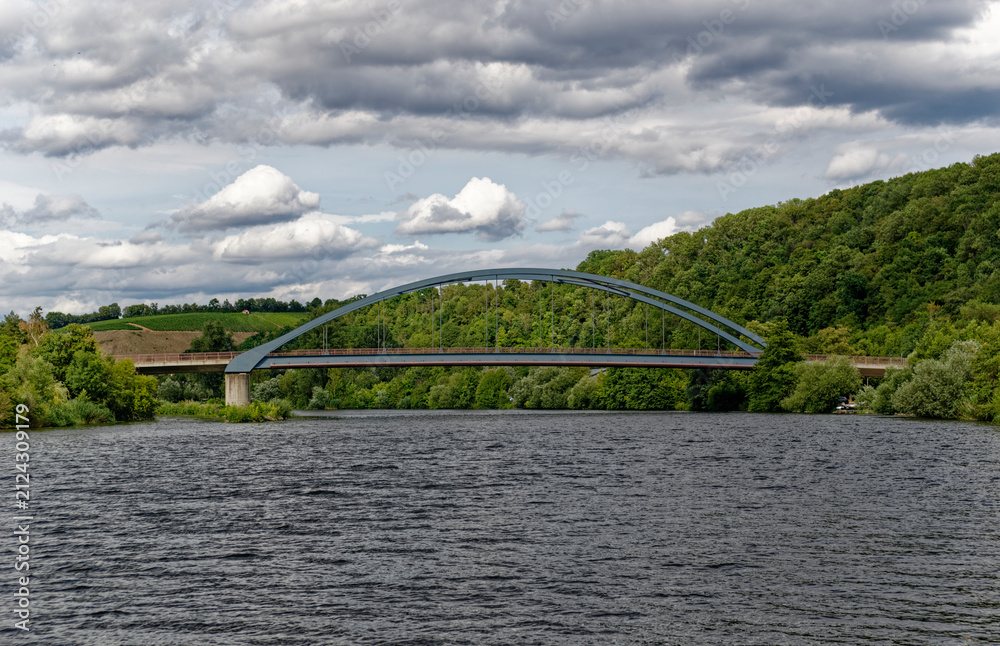 Fototapeta premium Steel Tied-Arch Bridge Over Main River at Marktbreit and Segnitz