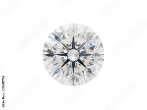 Round brilliant cut diamond isolated. Sparkling gemstone with star facet pattern.