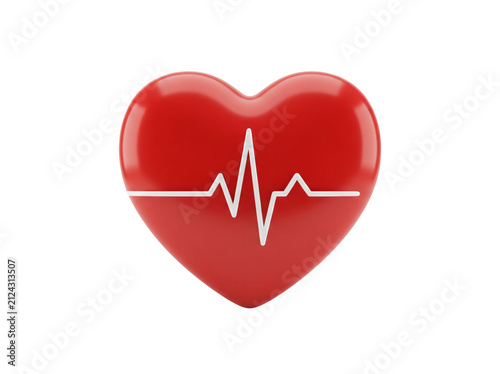 Red heart with EKG line. Medical cardiology symbol isolated on white background.