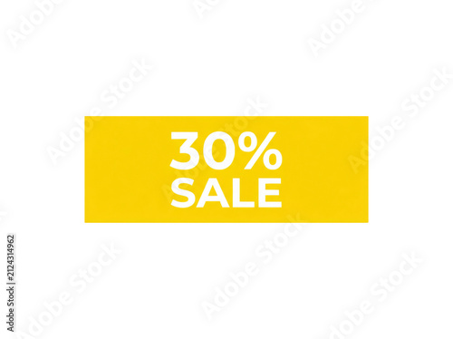 30 percent sale yellow banner. Isolated discount tag for retail marketing and promotion.