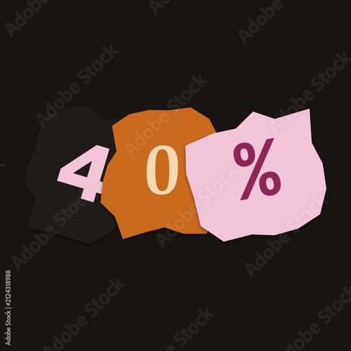 Forty percent discount sign with colorful paper shapes