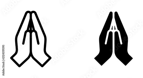 Praying hands vector icon set, outline and solid prayer hand symbols, religious gesture sign