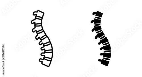 Human spine vector icons, spinal column line and silhouette symbols, medical bone anatomy