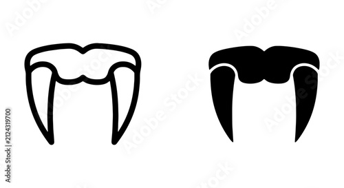 Vampire fangs vector icons, spooky Halloween teeth symbols, black and white monster mouth elements