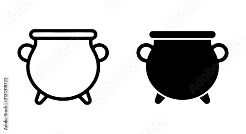 Witch cauldron vector icon set, magic pot outline and silhouette, Halloween design elements