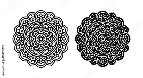Ornate mandala vector set, black and white circular patterns, decorative floral design elements