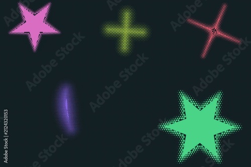 Colorful geometric shapes with a digital halftone dot texture